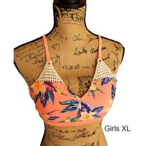 Girls Bikini Top Neon Floral Swimwear Bathing suit Top XL 14/16 NWT